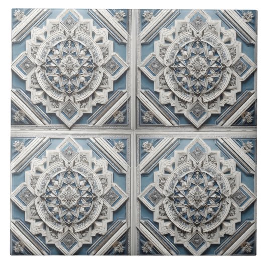 アールデコ4マス目ラインすべて網掛けグレー青 タイル (正面)