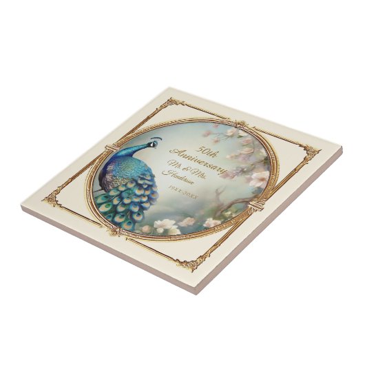 アールデコ50周年記念孔雀エレガント花 タイル (側面)