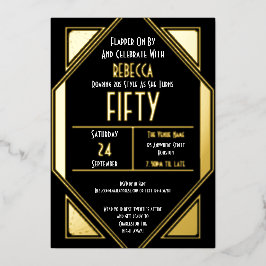 アールデコ50誕生日ブラック金ゴールド 箔招待状