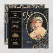 アールデコ50th誕生日パーティー1920のフラッパーの女の子 招待状 (正面/裏面)