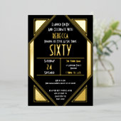 アールデコ60誕生日ブラック金ゴールド 箔招待状 (立ち正面)