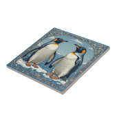 アールデコ アイスバード ペンギンのカップル 雪 青 海 タイル (側面)