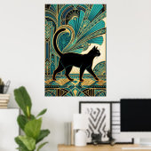 アールデコ エジプト風 黒猫 ウォールアート (ホームオフィス)