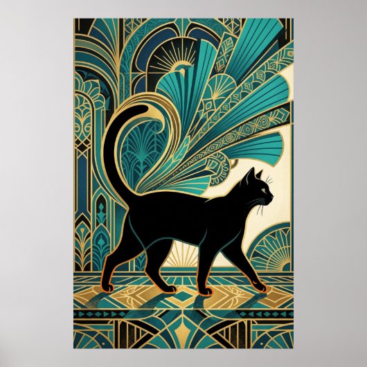 アールデコ エジプト風 黒猫 ウォールアート (正面)