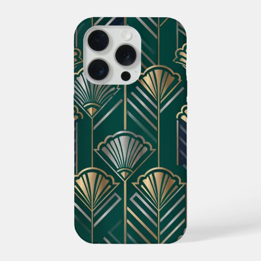 アールデコ エメラルドグリーン ゴールド 幾何学柄 ヴィンテージ iPhoneケース (裏面)