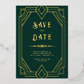 アールデコ エメラルド ゴールド 結婚式 Save the Date 箔招待状 (正面)