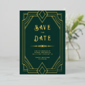 アールデコ エメラルド ゴールド 結婚式 Save the Date 箔招待状 (立ち正面)