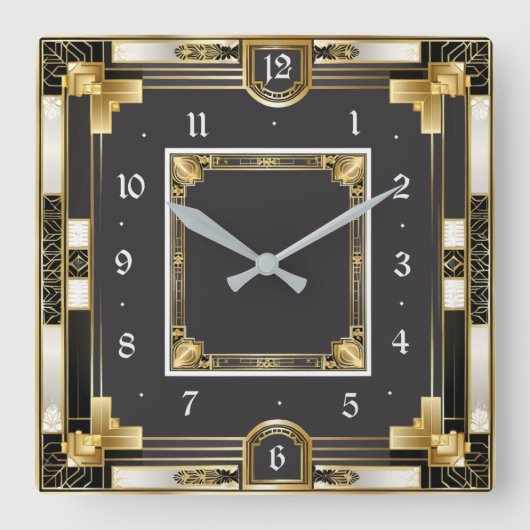 アールデコ エレガント スクエア壁時計 (正面)