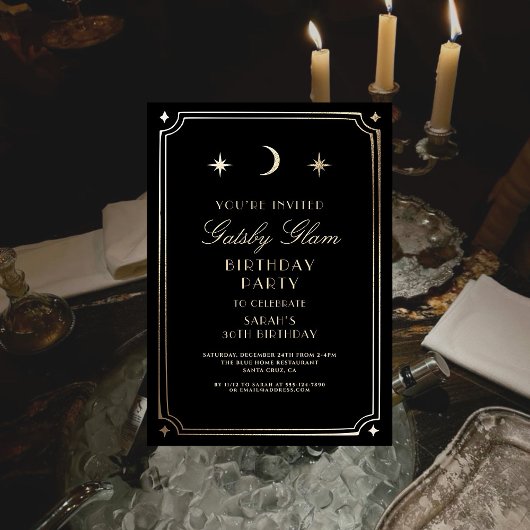 アールデコ エレガント ブラック ゴールド 20年代 クラシック バースデー 招待状