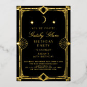 アールデコ エレガント ブラック ゴールド 20年代 クラシック バースデー 箔招待状 (正面)
