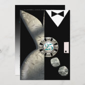 アールデコ カップル 25周年 | シルバー 招待状 (正面/裏面)