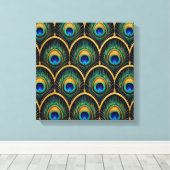 アールデコ・クジャクの羽根 幾何学アート キャンバスプリント (インサイチュ (ウッドフロア))