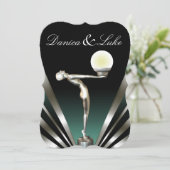 アールデコ·グラム·新しい結婚ズ|ティール（緑がかった色） 招待状 (スタンド正面)