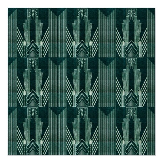 アールデコ,グリーン,ブラック,パターン,アールヌーボー,ヴィンテージ ポスター (正面)