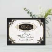 アールデコ グレートギャツビー スタイル タイポグラフィー n レース ゴールド 招待状 (スタンド正面)