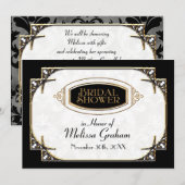 アールデコ グレートギャツビー スタイル タイポグラフィー n レース ゴールド 招待状 (正面/裏面)