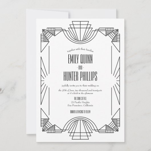 アールデコ グレートギャツビー 1920年代 ウェディング 招待状 (正面)