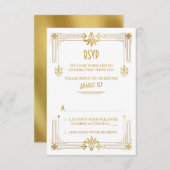 アールデコ ゴージャス 20年代 ゴールド ホワイト ウェディング RSVP カード (正面/裏面)