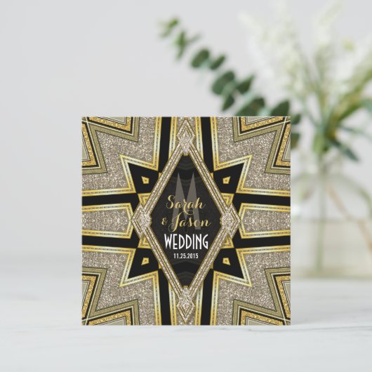 アールデコ ゴールド ダイヤモンド ウェディング 招待状 (スタンド正面)