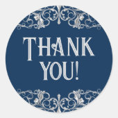 アールデコ |シルバーとネイビーブルーありがとうございました ラウンドシール (正面)
