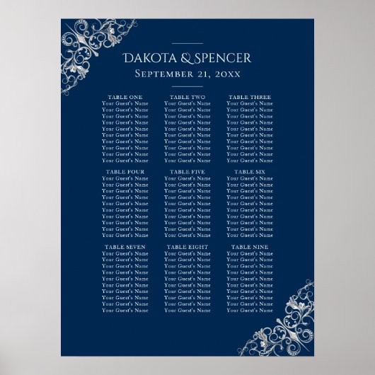 アールデコ |シルバーグレイ海軍シーティングチャート ポスター (正面)