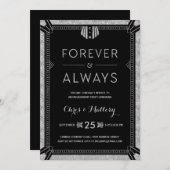 アールデコ | シルバー婚約パーティ 招待状 (正面/裏面)