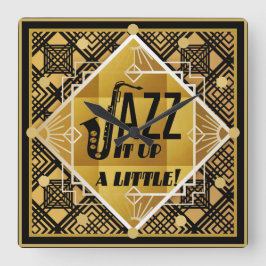 アールデコ·ジャズ·サクソフォン·ブラック·金ゴールド1920年代音楽 スクエア壁時計