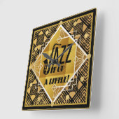 アールデコ·ジャズ·サクソフォン·ブラック·金ゴールド1920年代音楽 スクエア壁時計 (傾斜)