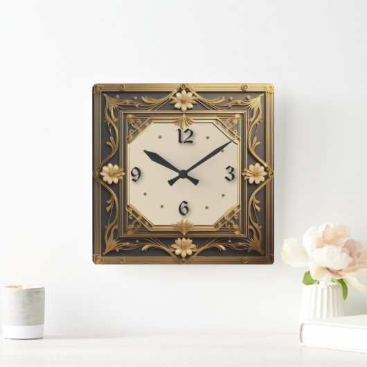 アールデコ スクエア壁時計 (ホーム)
