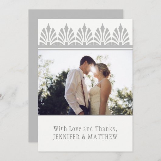 アールデコ・ドーブ・グレーとホワイトの写真ありがとう | サンキューカード (正面/裏面)
