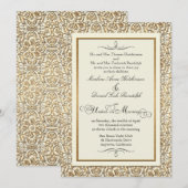 アールデコ・ヌーヴォー・フェイクゴールド・フラワーダマスク・レース 招待状 (正面/裏面)