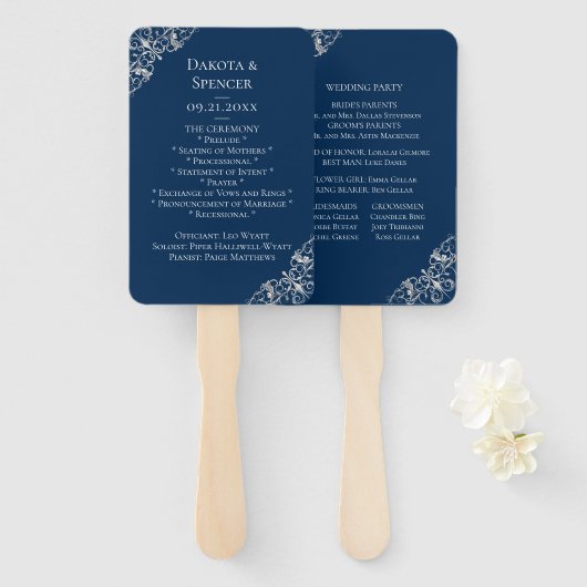 アールデコ |ネイビーブルーシルバーグレープログラム ハンドファン (正面&裏面)