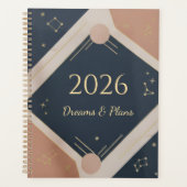 アールデコ ネイビー ゴールド 2026 夢と計画 天体 プランナー手帳 (正面)