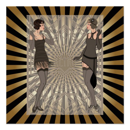 アールデコ,パターストライプン,金ゴールド,ブラック,ヴィンテージ,シック, ポスター (正面)