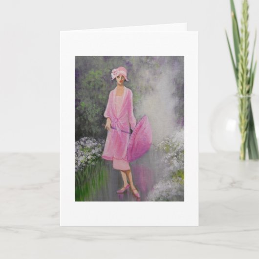 アールデコ、パラソルの女性、ノートカード カード (正面)