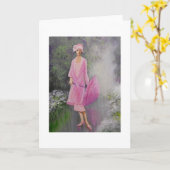 アールデコ、パラソルの女性、ノートカード カード (黄色い花)