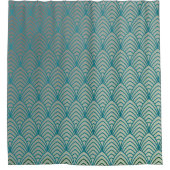 アールデコ，ファンパターン，ティール（緑がかった色），白，ファンパターン， c シャワーカーテン (正面)