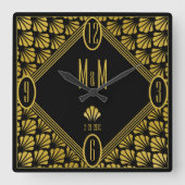 アールデコ·ファン·パーソナライズされたパターン·カップル·モノグラム スクエア壁時計 (正面)