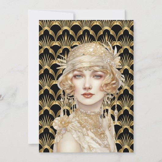 アールデコ・フラッパーの女の子1920年の轟音20代 招待状 (裏面)