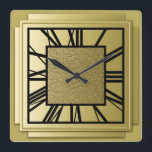 アールデコ、ブラシ付き金ゴールド スクエア壁時計<br><div class="desc">アールデコ、ブラシ付き金ゴールド、黒い数字を使用した3d効果壁時計 – デジタルグラフィックス</div>