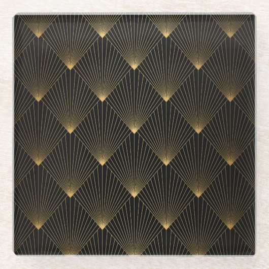 アールデコ：ブラック金ゴールドエレガンス。 ガラスコースター (正面)