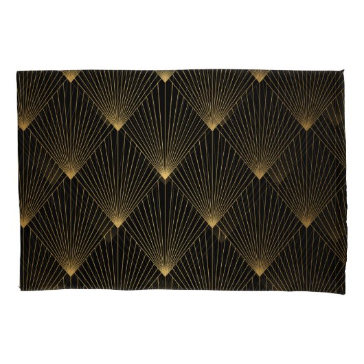 アールデコ：ブラック金ゴールドエレガンス。 枕カバー (正面)