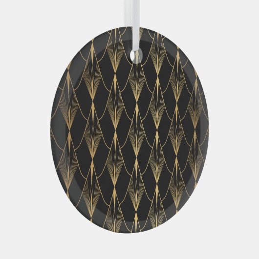アールデコ:ブラック金ゴールドシームレスな贅沢 ガラスオーナメント (正面右)
