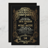 アールデコ·ブラック·アンド·金ゴールド·リハーサル·ディナー 招待状 (正面/裏面)