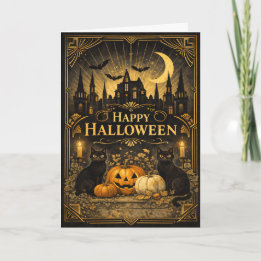 アールデコ ブラック ゴールド ハロウィン カード