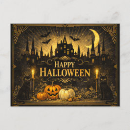 アールデコ ブラック ゴールド ハロウィン シーズンポストカード