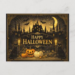アールデコ ブラック ゴールド ハロウィン シーズンポストカード