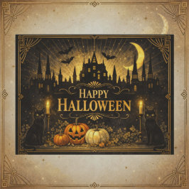 アールデコ ブラック ゴールド ハロウィン シーズンポストカード