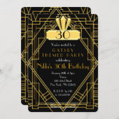 アールデコ ブラック＆ゴールド パーティー招待状 招待状 (正面/裏面)