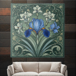 アールデコ ブルーアイリス 開花 花のモチーフ 植物画 タイル